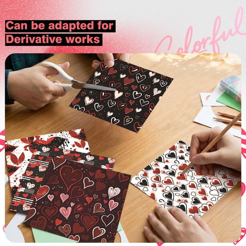 WLXTREE Valentine’s Day Scrapbook Paper 6 x 6 - Single Sided 24 Sheets Printing Black Red Love Pattern Decorative Craft Paper Pad for Junk Journals Bullet Journal Card Making - Image 5